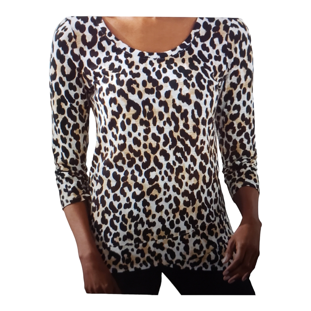 Chico's Animal Print Slub Cotton Scoop Neck Blouse Sz XL